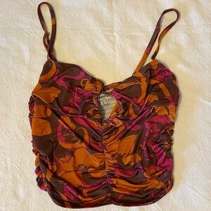 Urban Outfitters Keyhole 70’s Print Cropped Tank Top Size Large